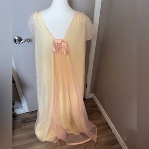 Vintage 60s Linda Lingerie Chiffon Peignoir Gown - butter Yellow & Pink - L